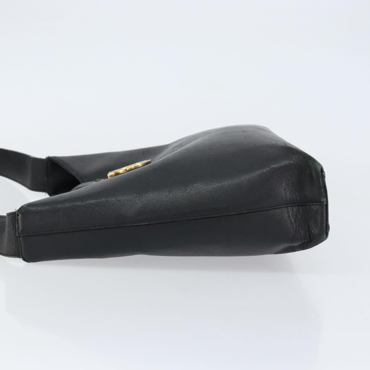 Salvatore Ferragamo Gancini Shoulder Bag Leather Black Gold Auth BA8226