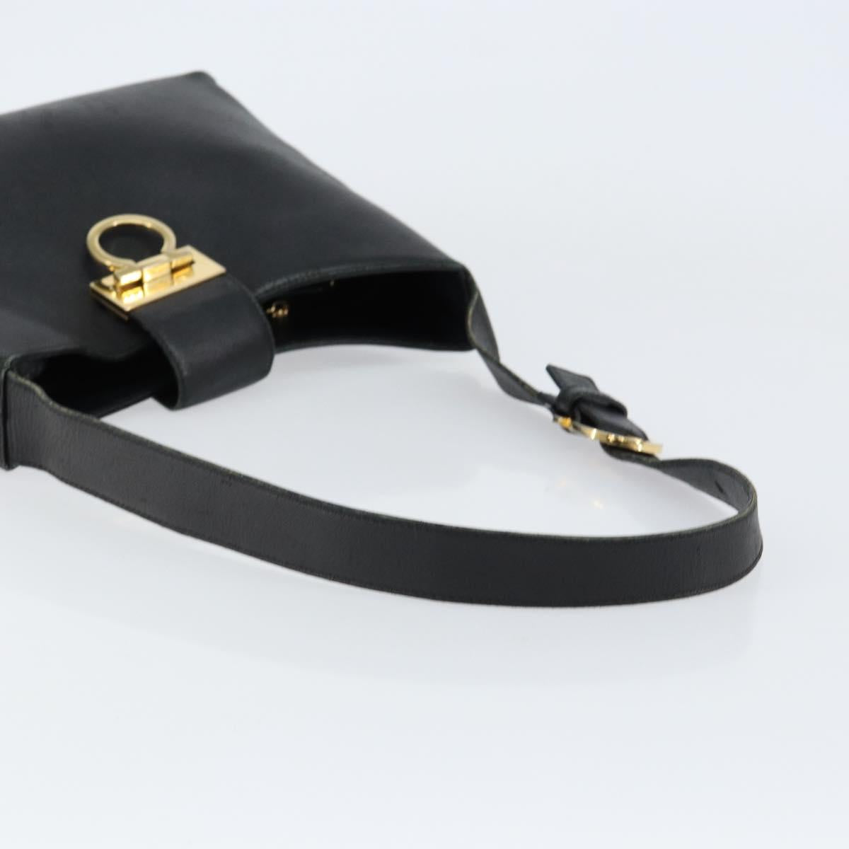 Salvatore Ferragamo Gancini Shoulder Bag Leather Black Gold Auth BA8226