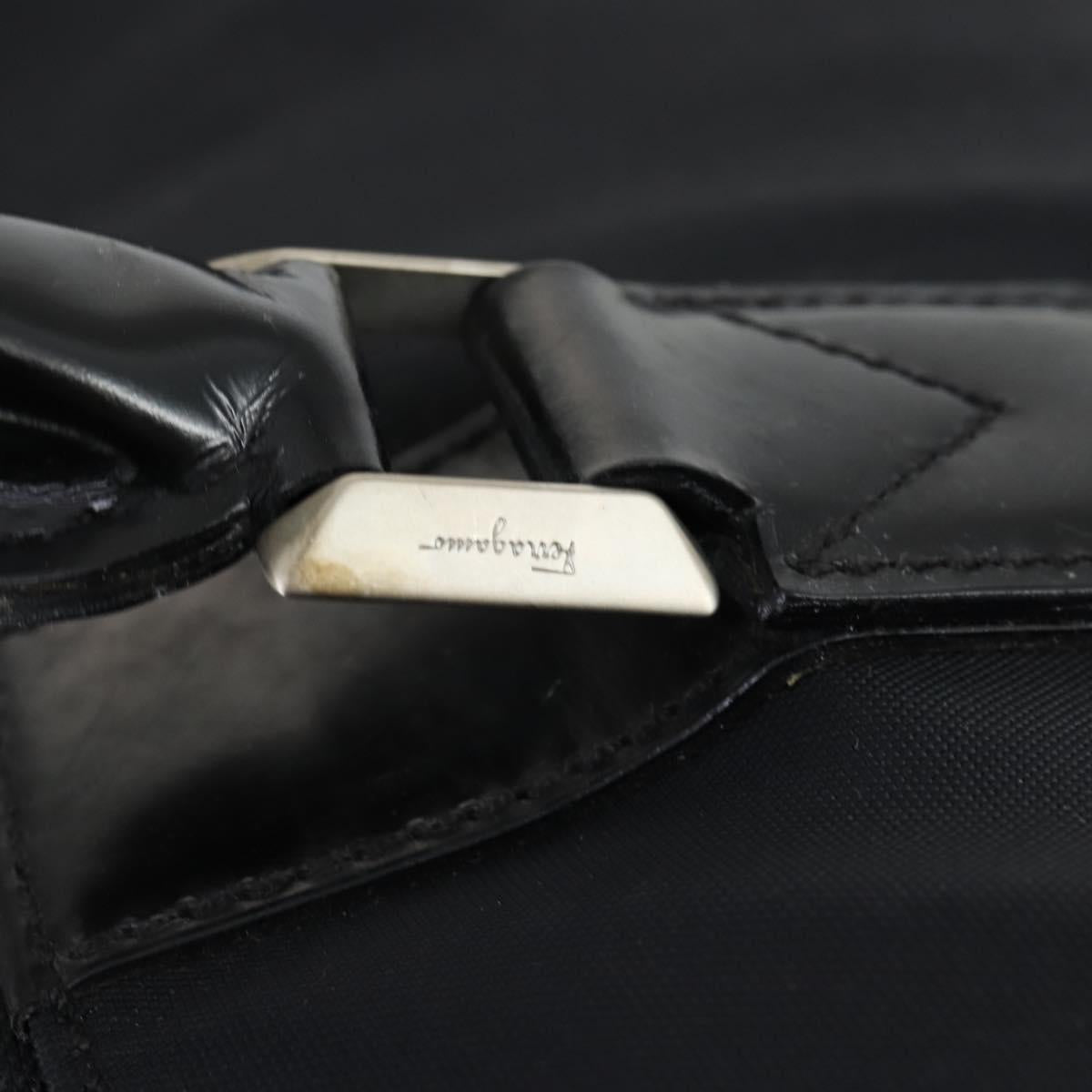 Salvatore Ferragamo Boston Bag Nylon Black Silver Auth BA8227