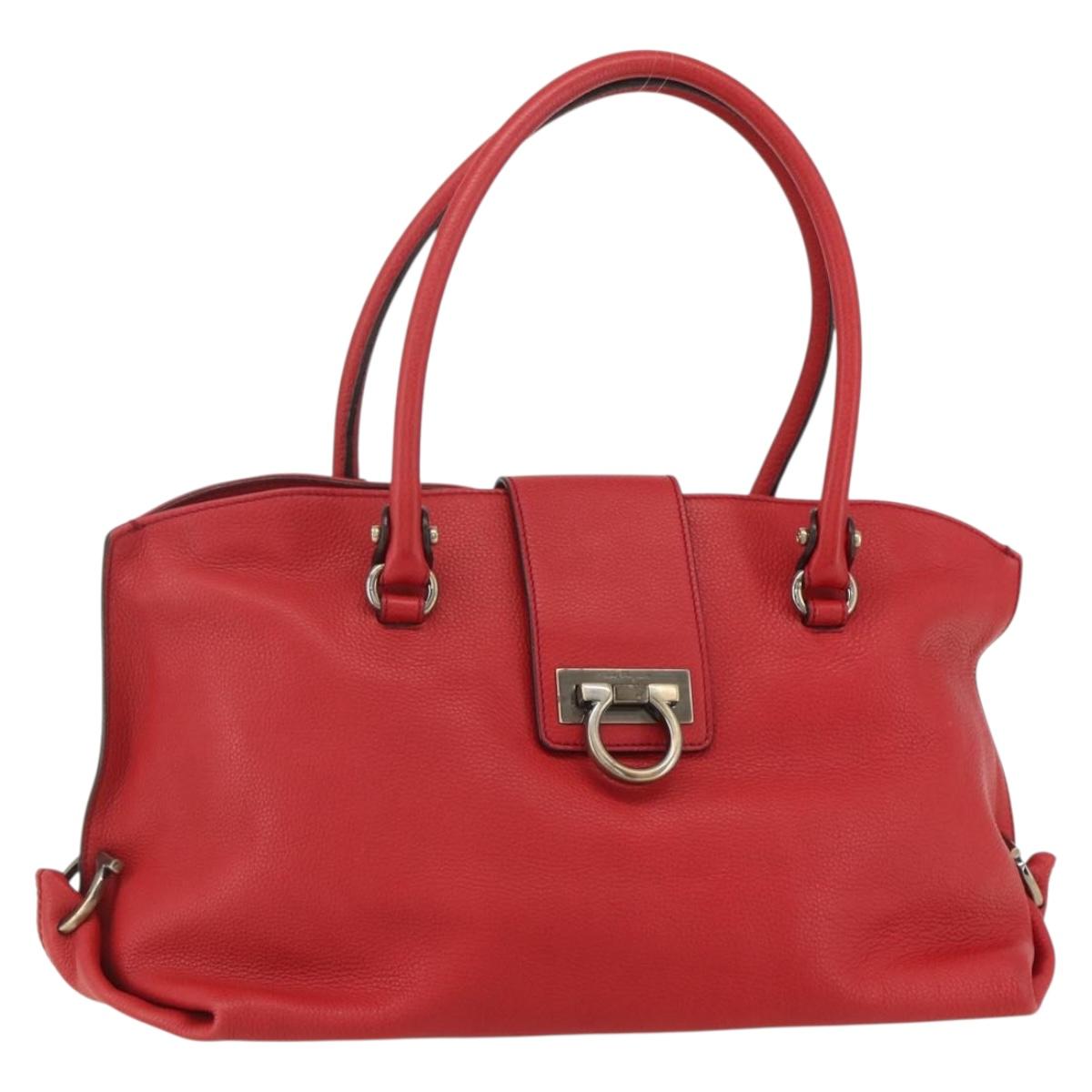 Salvatore Ferragamo Gancini Tote Bag Leather Red Auth BA8228