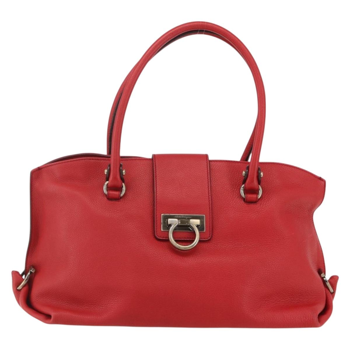 Salvatore Ferragamo Gancini Tote Bag Leather Red Auth BA8228