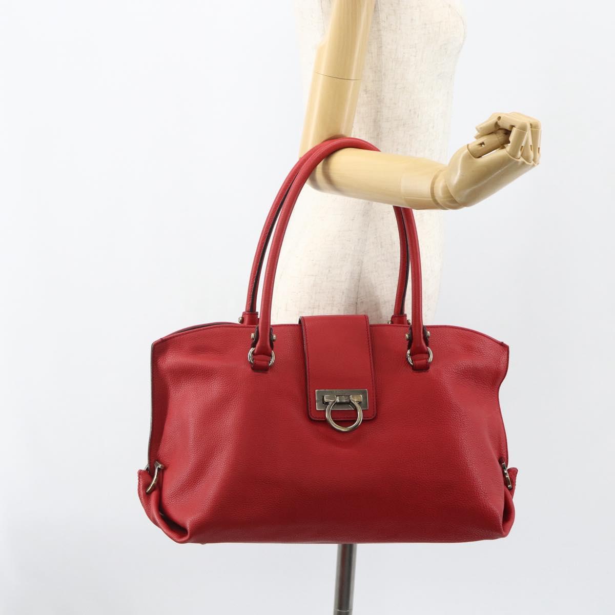 Salvatore Ferragamo Gancini Tote Bag Leather Red Auth BA8228