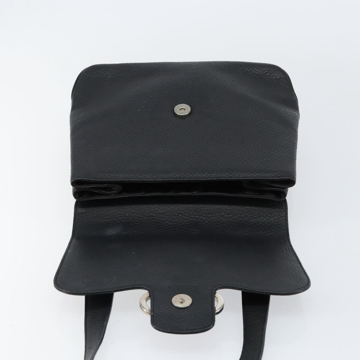 Salvatore Ferragamo Gancini Shoulder Bag Leather Black Silver Auth BA8229