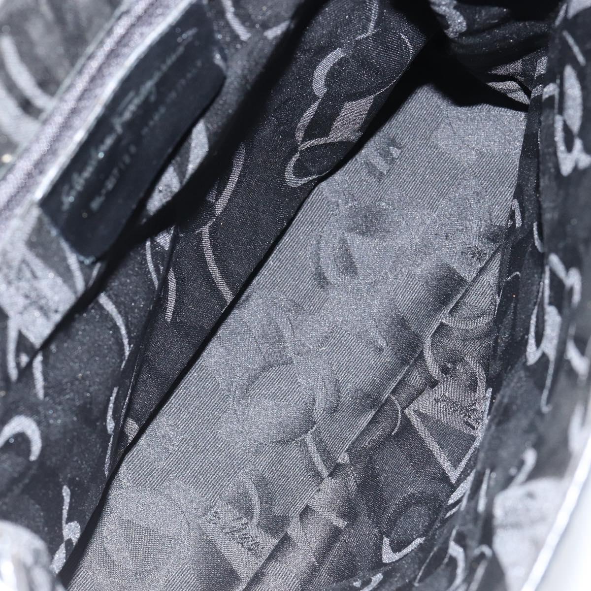 Salvatore Ferragamo Gancini Shoulder Bag Leather Black Silver Auth BA8229