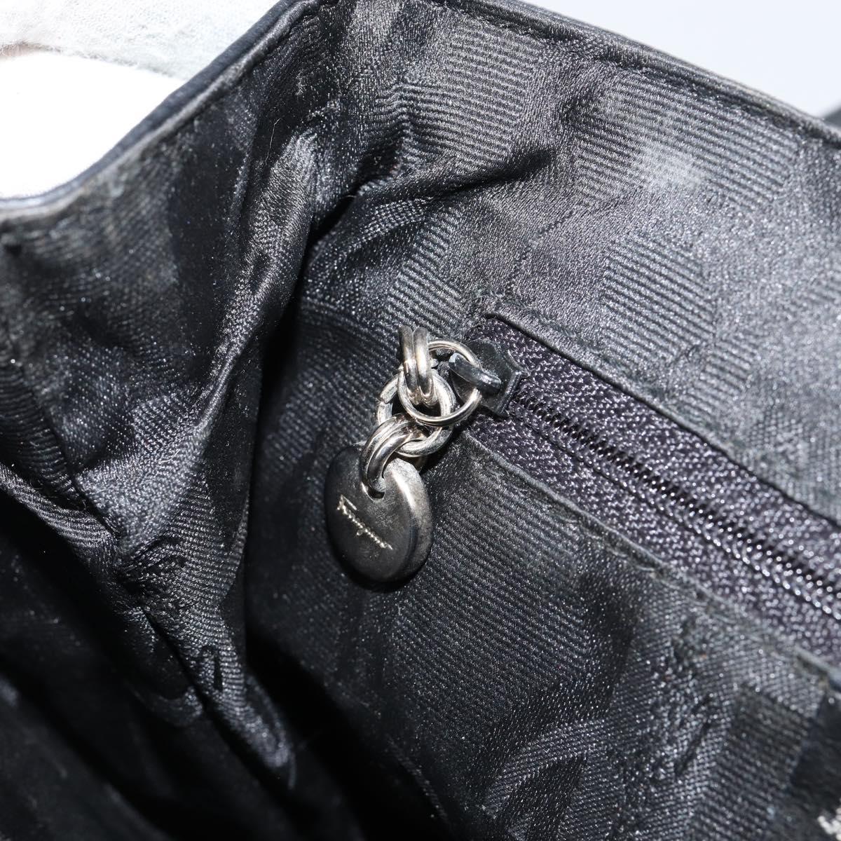 Salvatore Ferragamo Gancini Shoulder Bag Leather Black Silver Auth BA8229