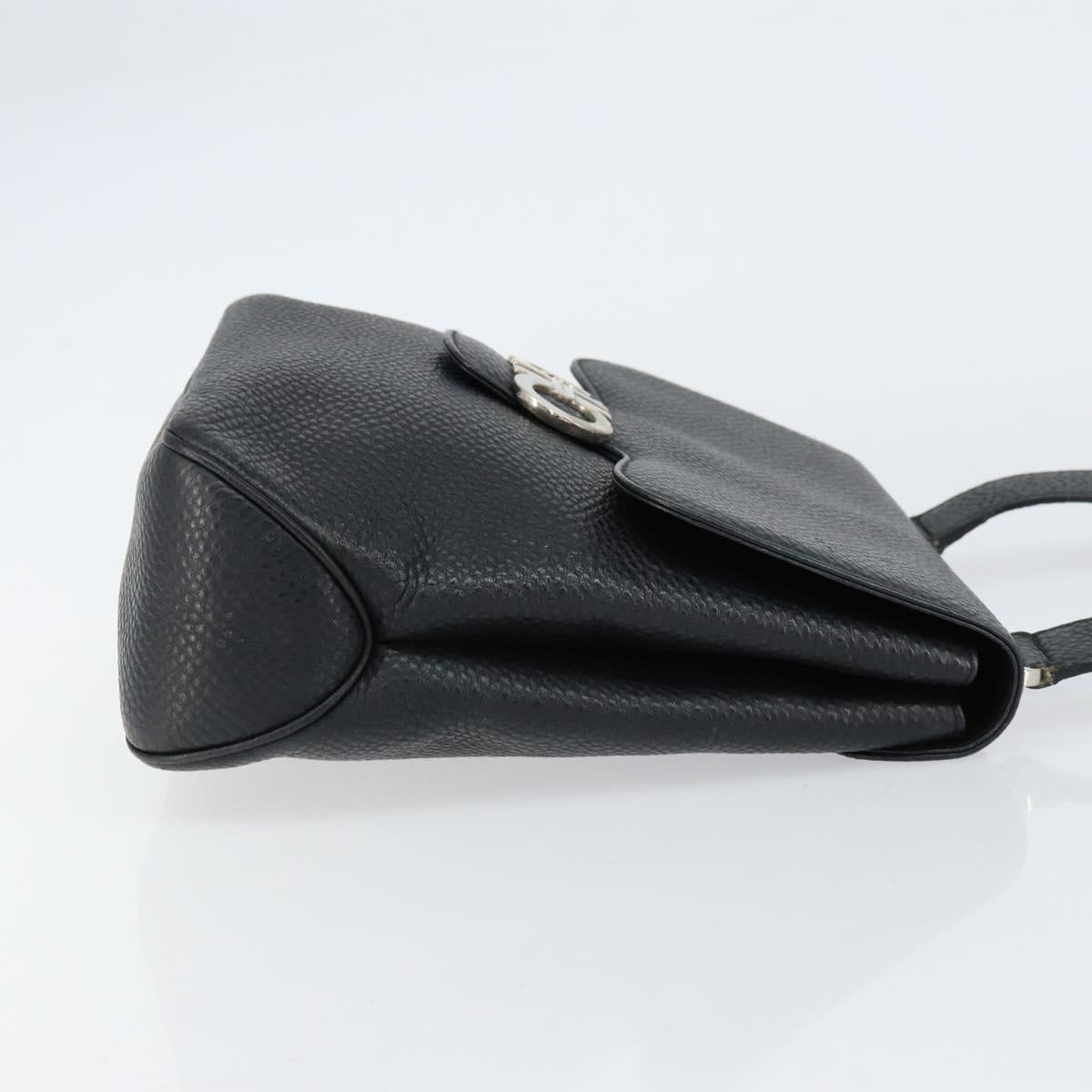 Salvatore Ferragamo Gancini Shoulder Bag Leather Black Silver Auth BA8229