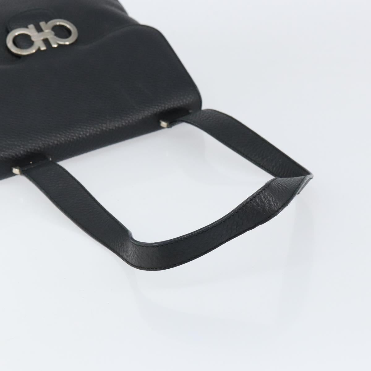 Salvatore Ferragamo Gancini Shoulder Bag Leather Black Silver Auth BA8229