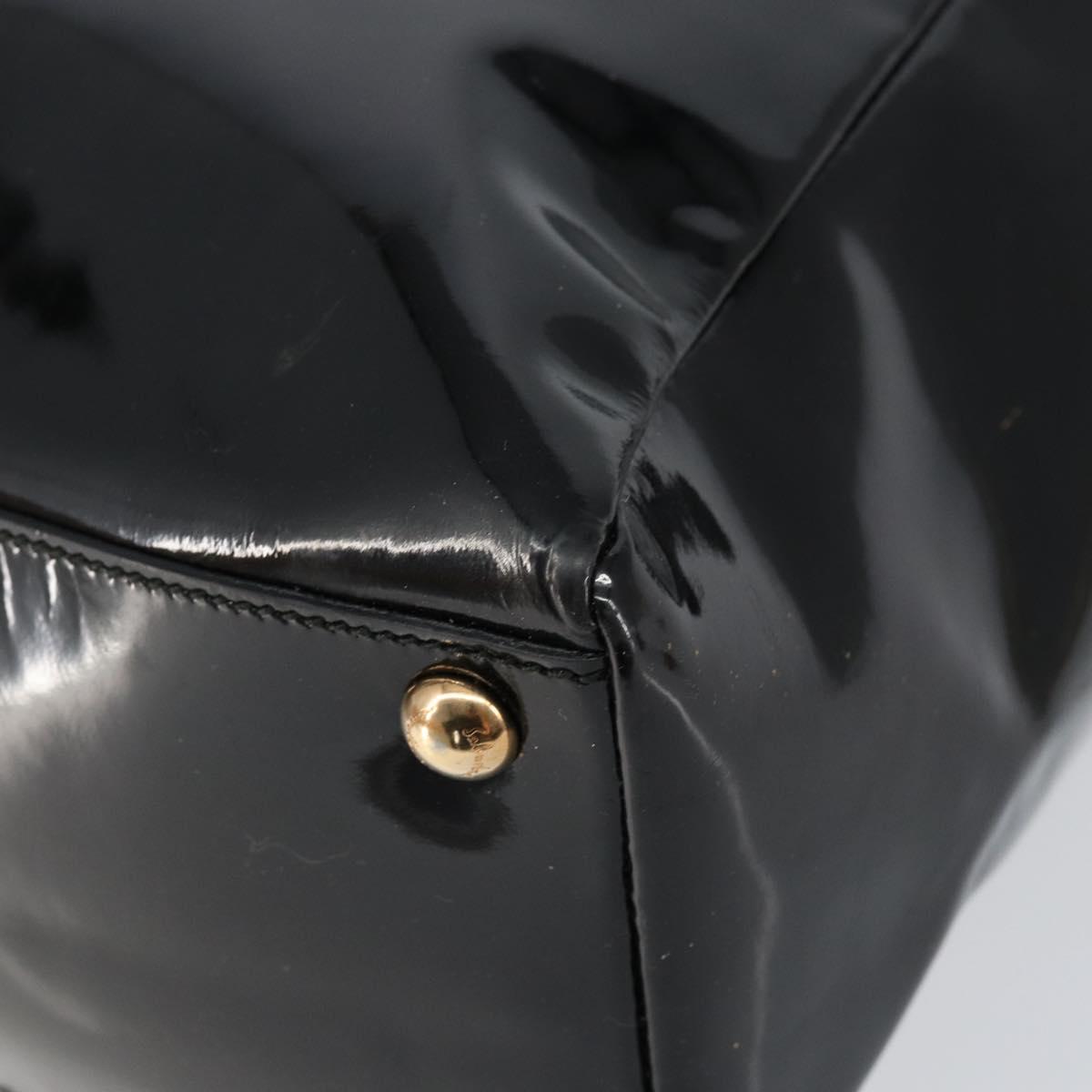 Salvatore Ferragamo Vala Tote Bag Enamel Leather Black Gold Auth BA8230