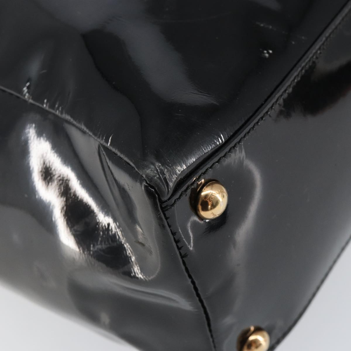 Salvatore Ferragamo Vala Tote Bag Enamel Leather Black Gold Auth BA8230