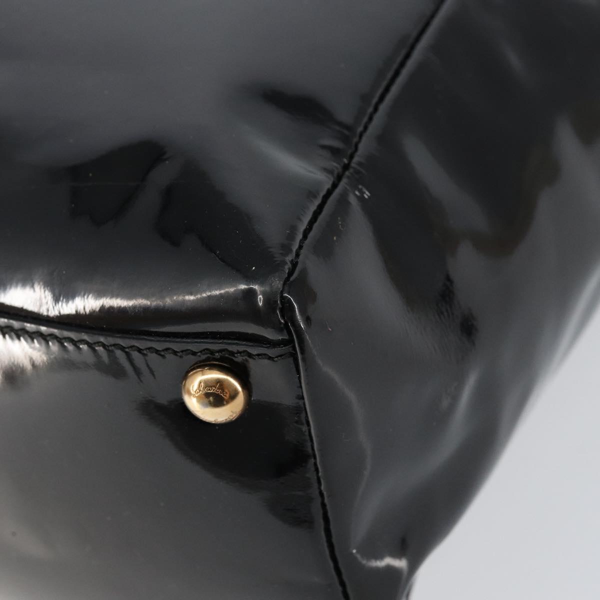 Salvatore Ferragamo Vala Tote Bag Enamel Leather Black Gold Auth BA8230