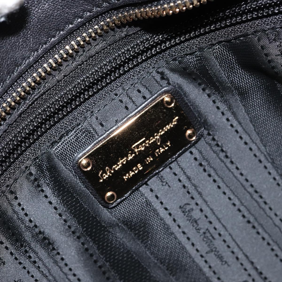 Salvatore Ferragamo Vala Tote Bag Enamel Leather Black Gold Auth BA8230