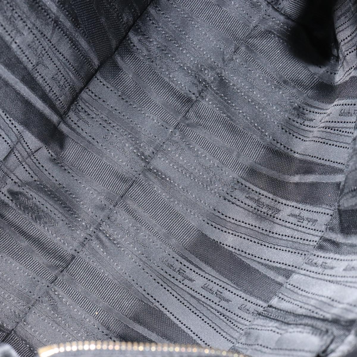 Salvatore Ferragamo Vala Tote Bag Enamel Leather Black Gold Auth BA8230