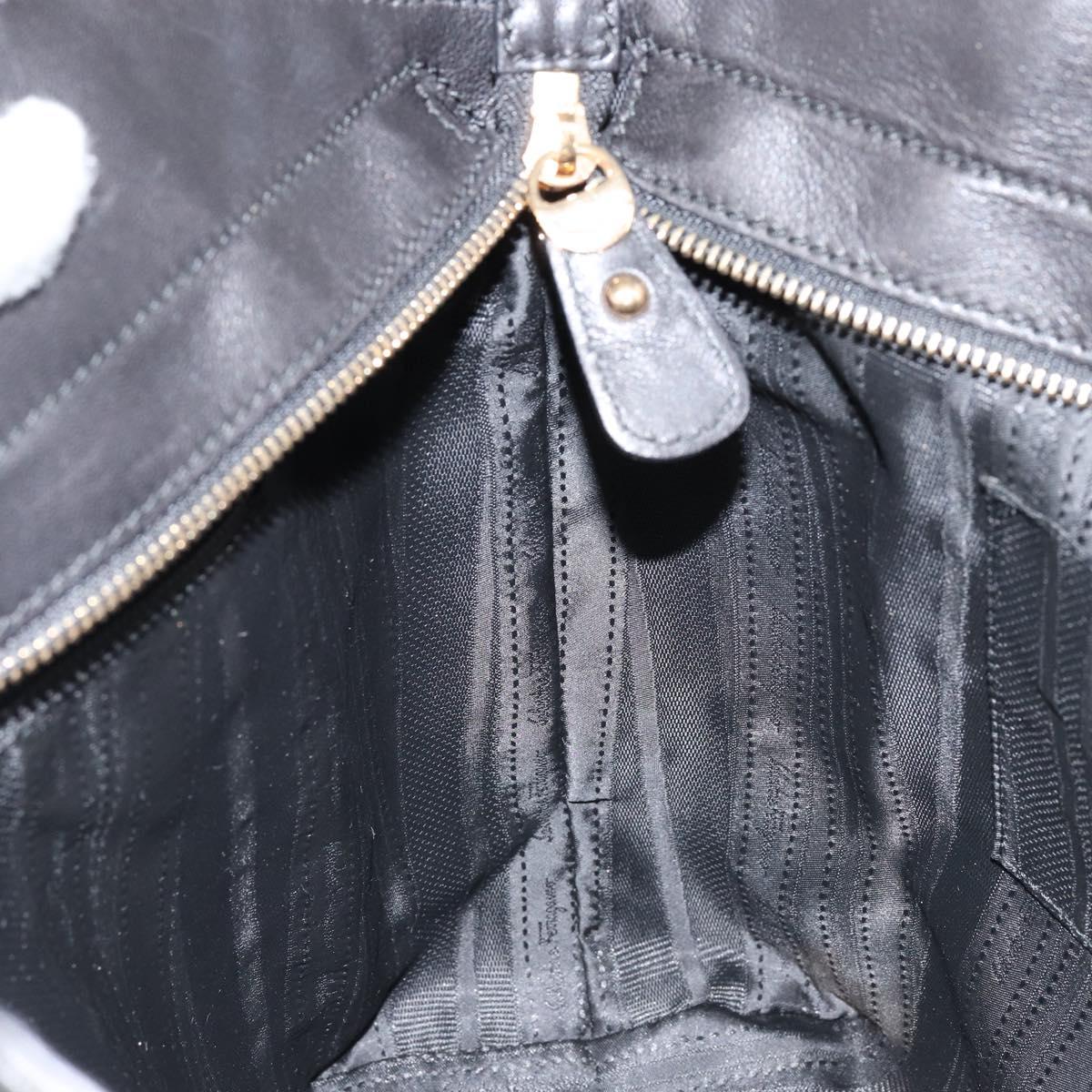 Salvatore Ferragamo Vala Tote Bag Enamel Leather Black Gold Auth BA8230