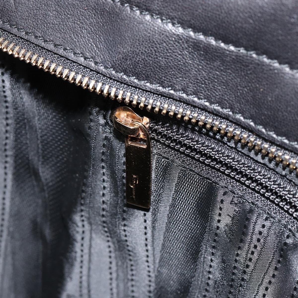 Salvatore Ferragamo Vala Tote Bag Enamel Leather Black Gold Auth BA8230