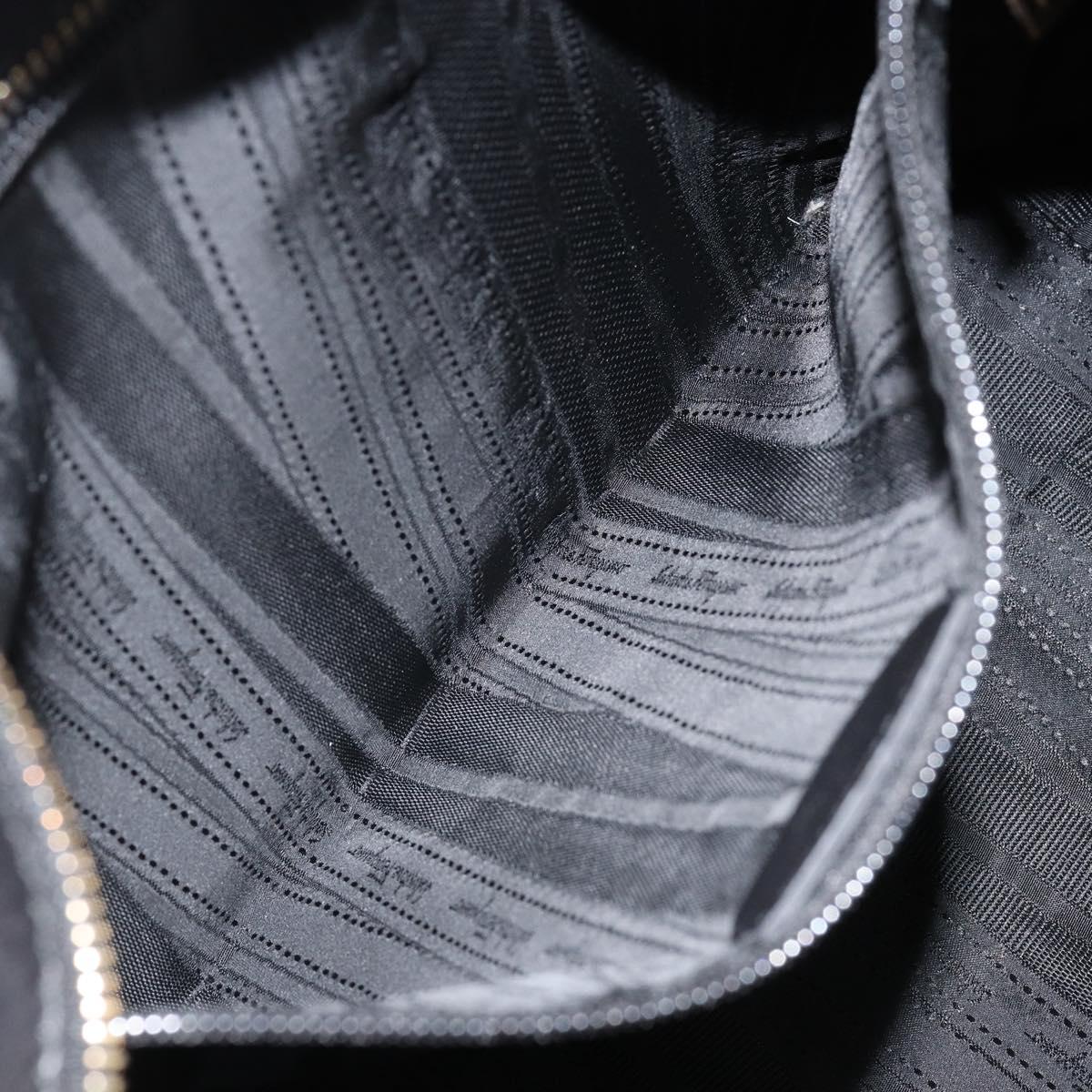 Salvatore Ferragamo Vala Tote Bag Enamel Leather Black Gold Auth BA8230