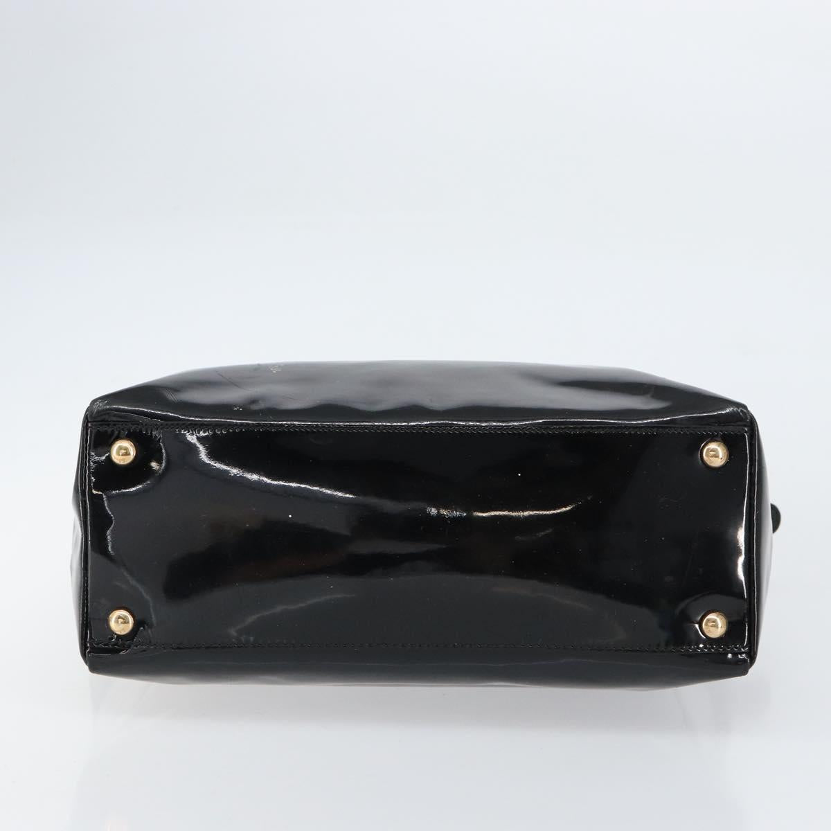 Salvatore Ferragamo Vala Tote Bag Enamel Leather Black Gold Auth BA8230