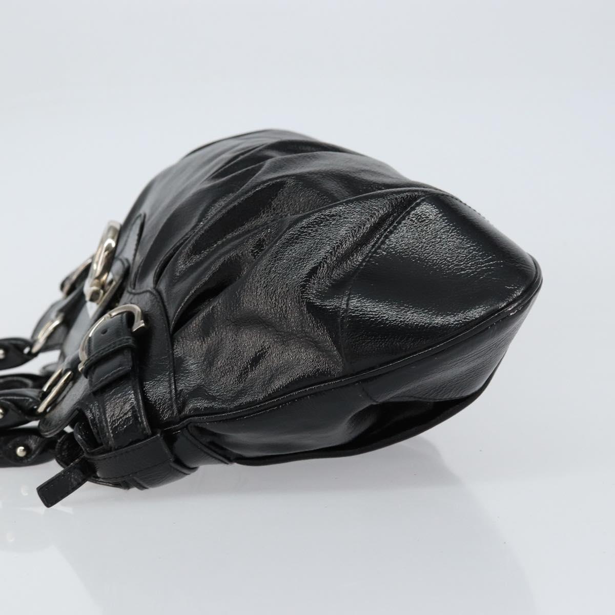 Salvatore Ferragamo Gancini Tote Bag Enamel Black Silver Auth BA8231