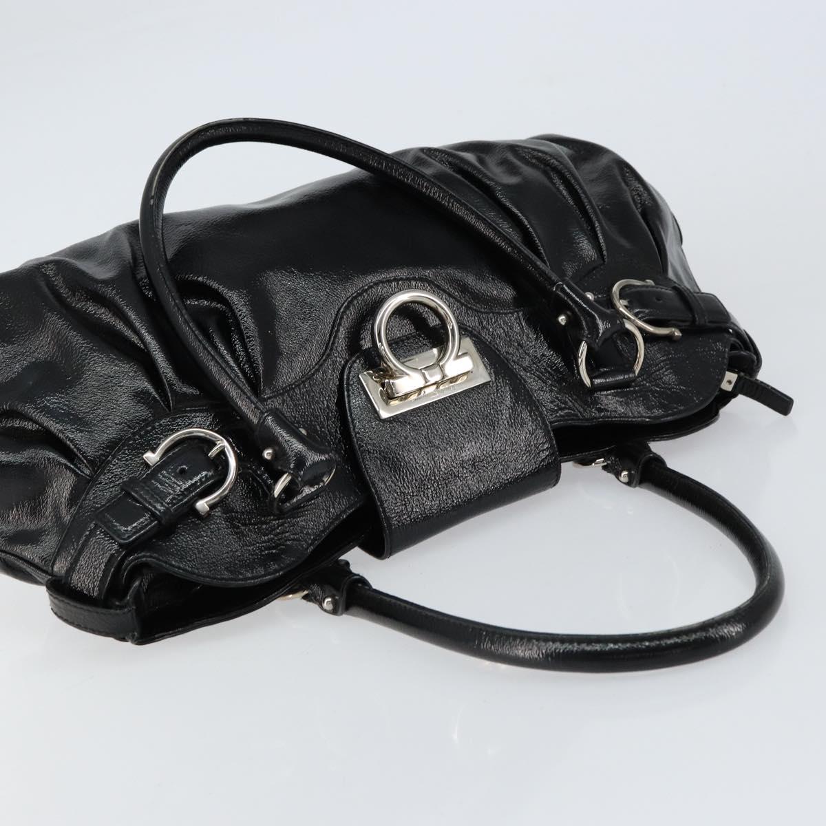 Salvatore Ferragamo Gancini Tote Bag Enamel Black Silver Auth BA8231