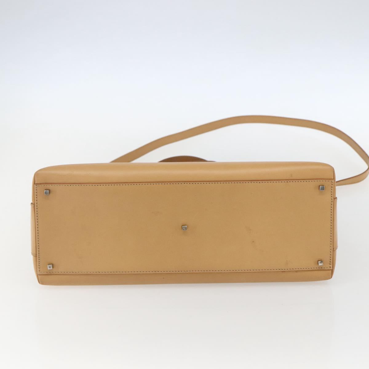 Salvatore Ferragamo Gancini Hand Bag Leather 2way Beige Silver Auth BA8232