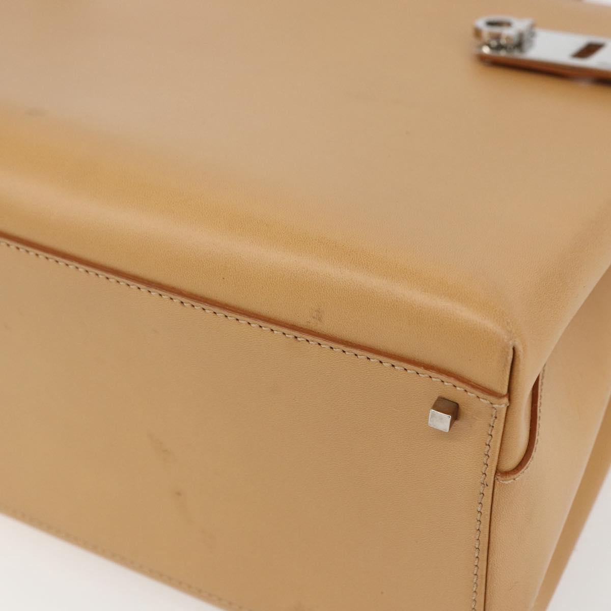 Salvatore Ferragamo Gancini Hand Bag Leather 2way Beige Silver Auth BA8232