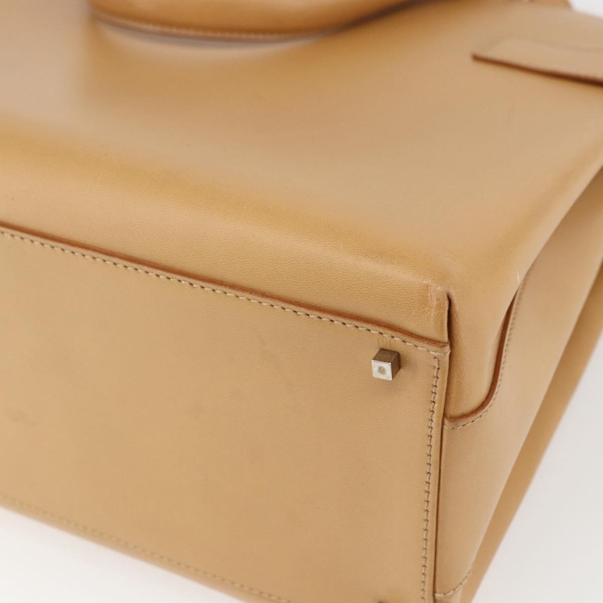 Salvatore Ferragamo Gancini Hand Bag Leather 2way Beige Silver Auth BA8232