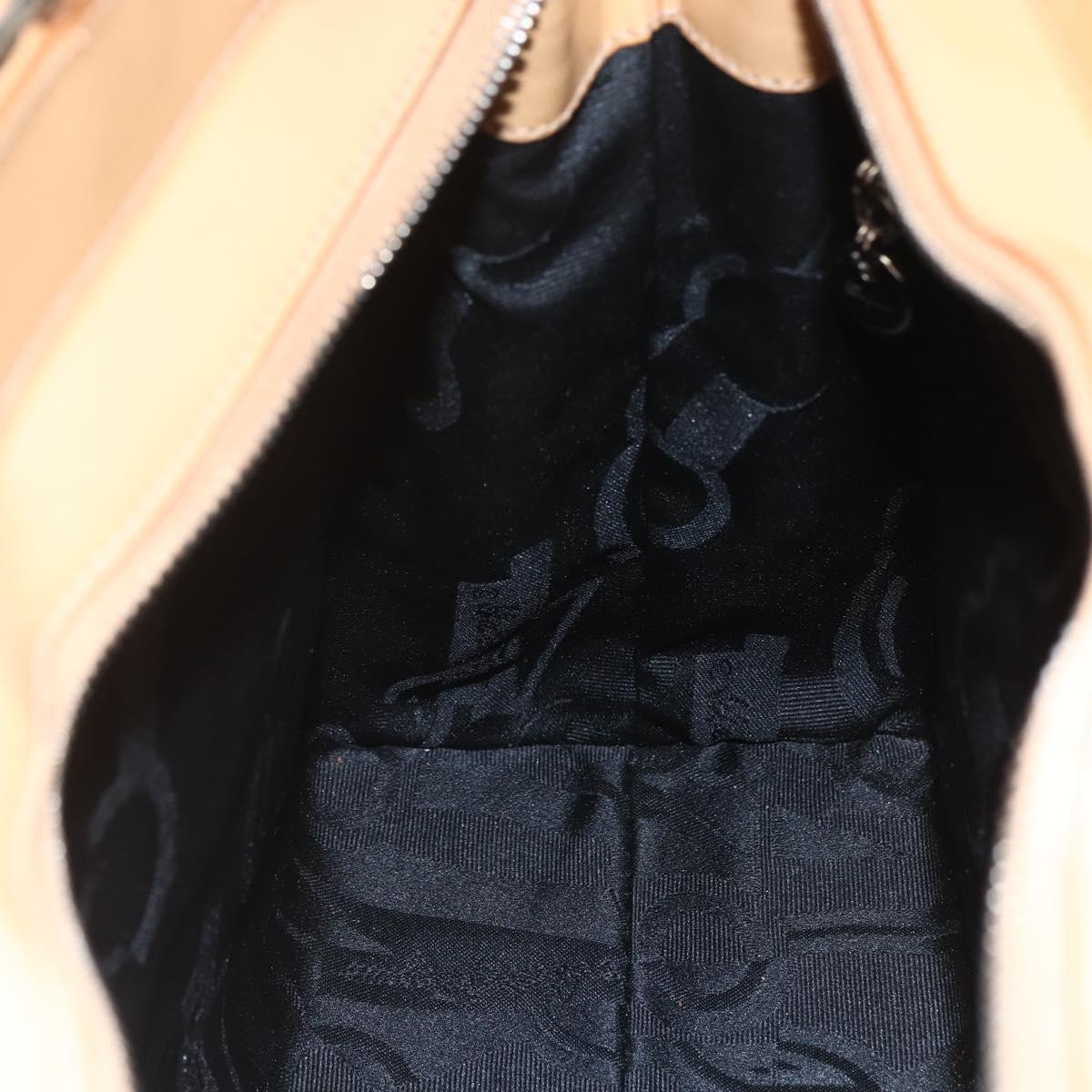 Salvatore Ferragamo Gancini Hand Bag Leather 2way Beige Silver Auth BA8232