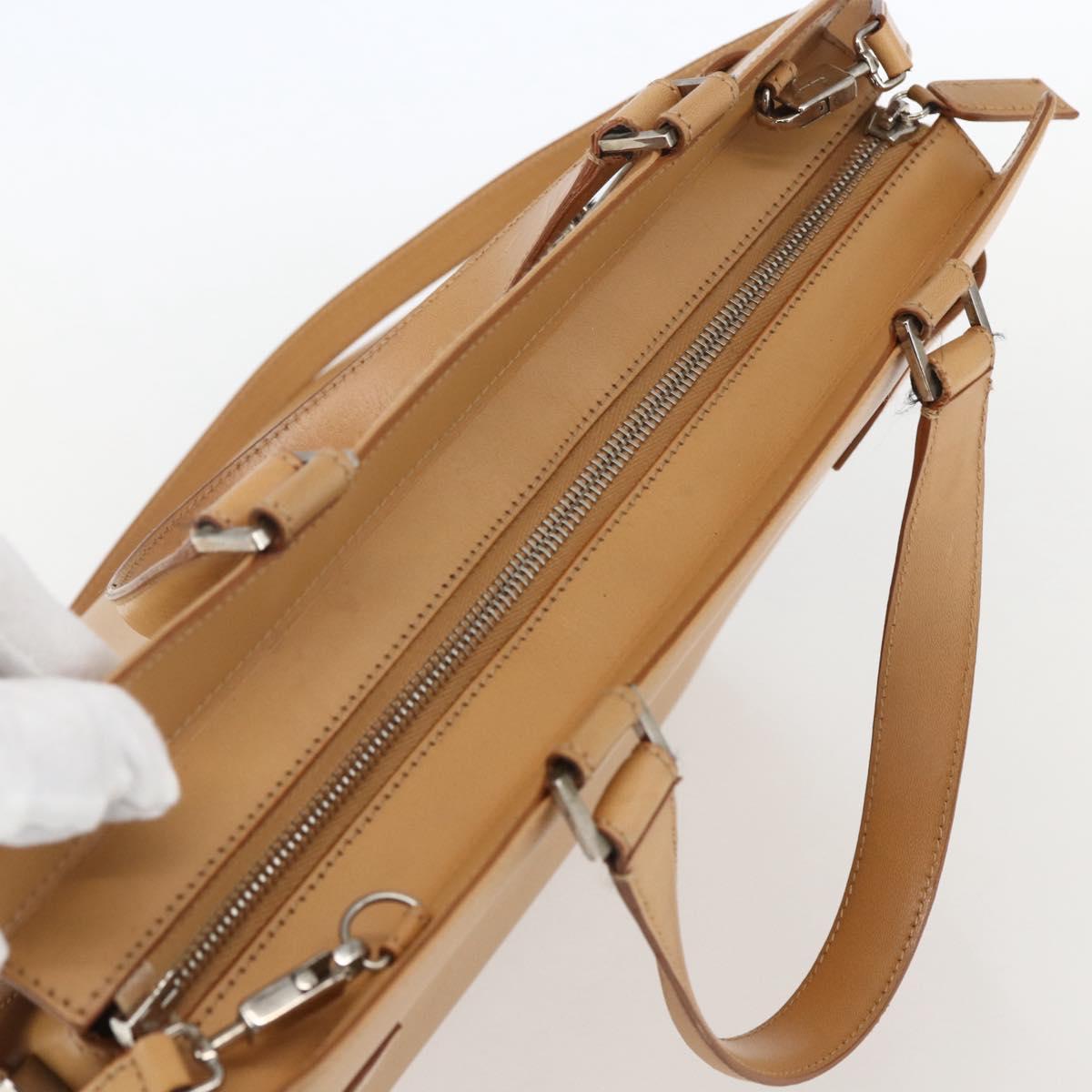 Salvatore Ferragamo Gancini Hand Bag Leather 2way Beige Silver Auth BA8232