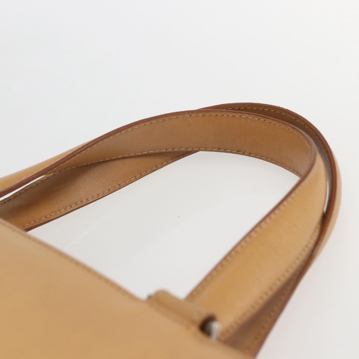 Salvatore Ferragamo Gancini Hand Bag Leather 2way Beige Silver Auth BA8232