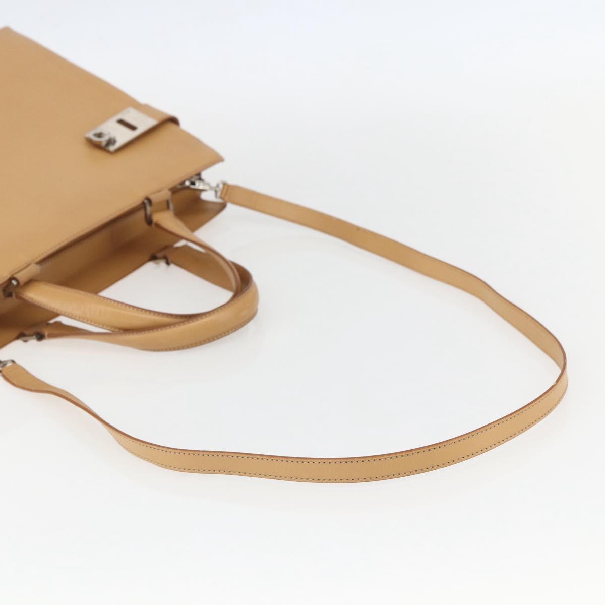 Salvatore Ferragamo Gancini Hand Bag Leather 2way Beige Silver Auth BA8232