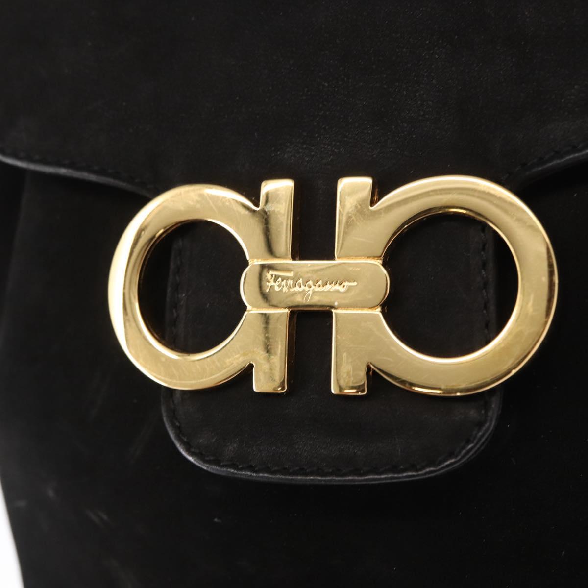 Salvatore Ferragamo Gancini Backpack Suede Black Gold Auth BA8233