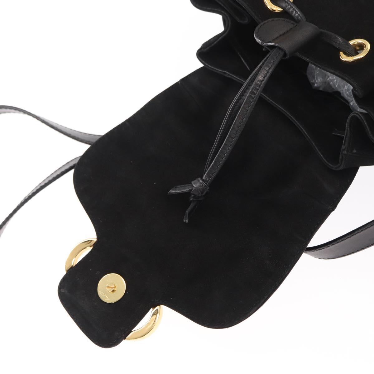 Salvatore Ferragamo Gancini Backpack Suede Black Gold Auth BA8233