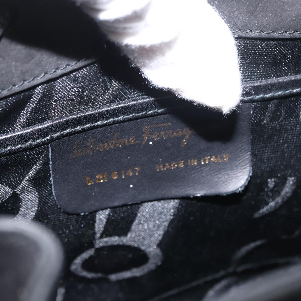 Salvatore Ferragamo Gancini Backpack Suede Black Gold Auth BA8233