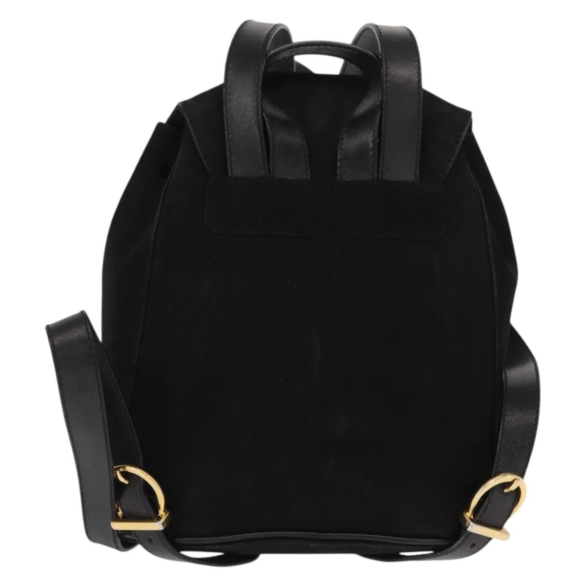 Salvatore Ferragamo Gancini Backpack Suede Black Gold Auth BA8233