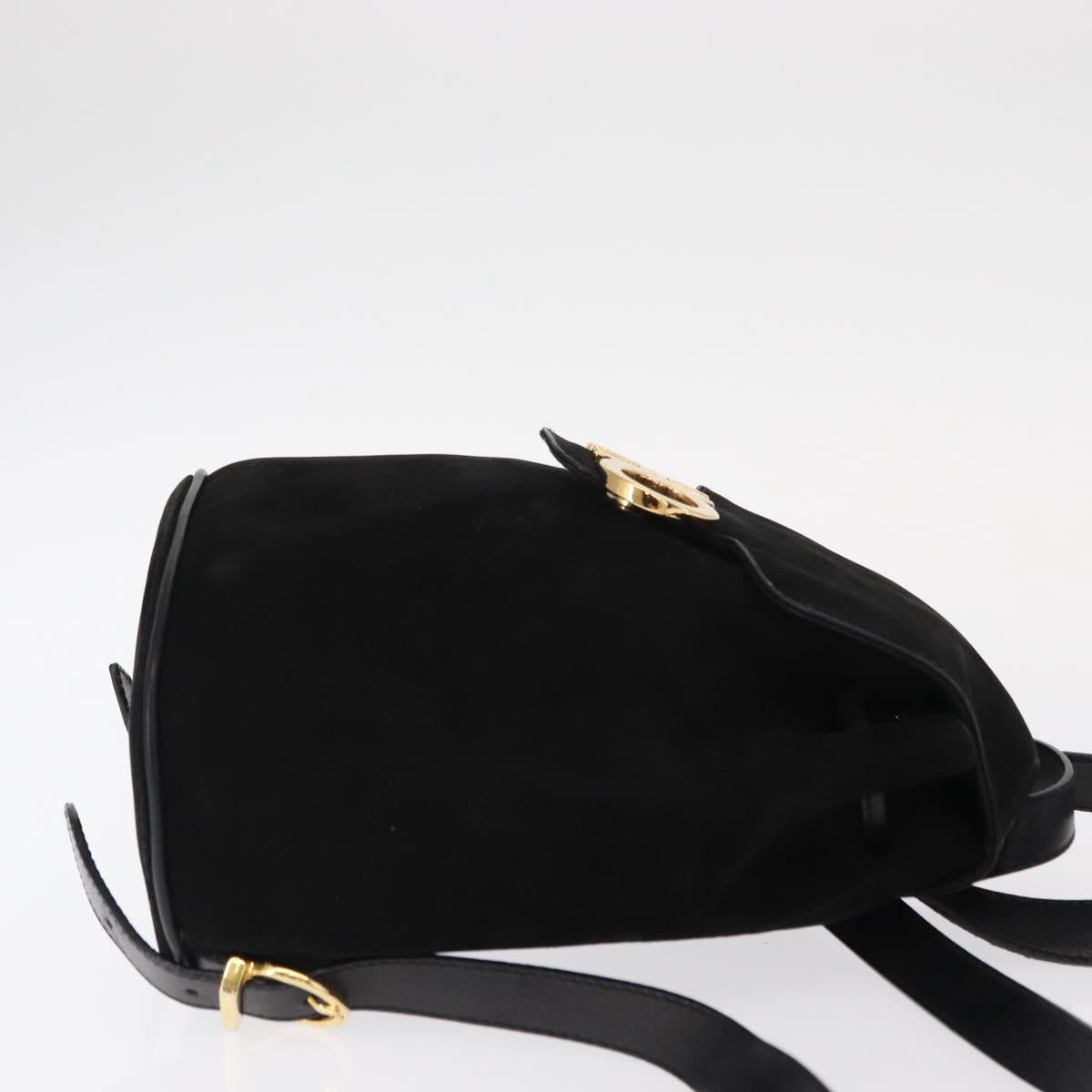 Salvatore Ferragamo Gancini Backpack Suede Black Gold Auth BA8233