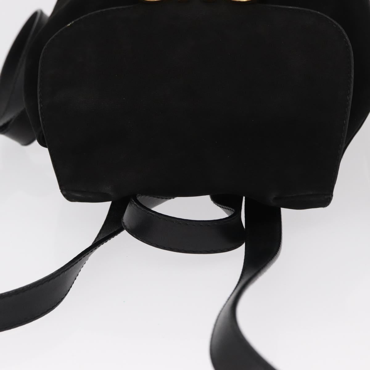 Salvatore Ferragamo Gancini Backpack Suede Black Gold Auth BA8233