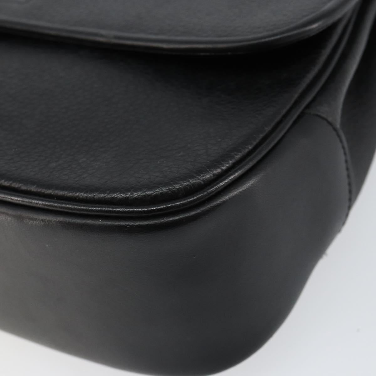 Burberrys Hand Bag Leather Black Gold Auth BA8234