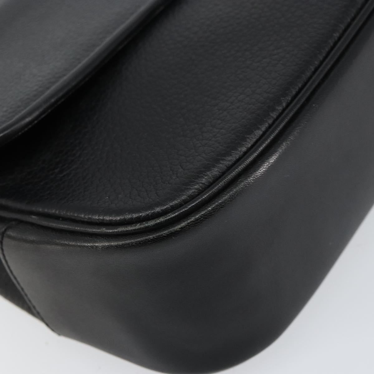 Burberrys Hand Bag Leather Black Gold Auth BA8234