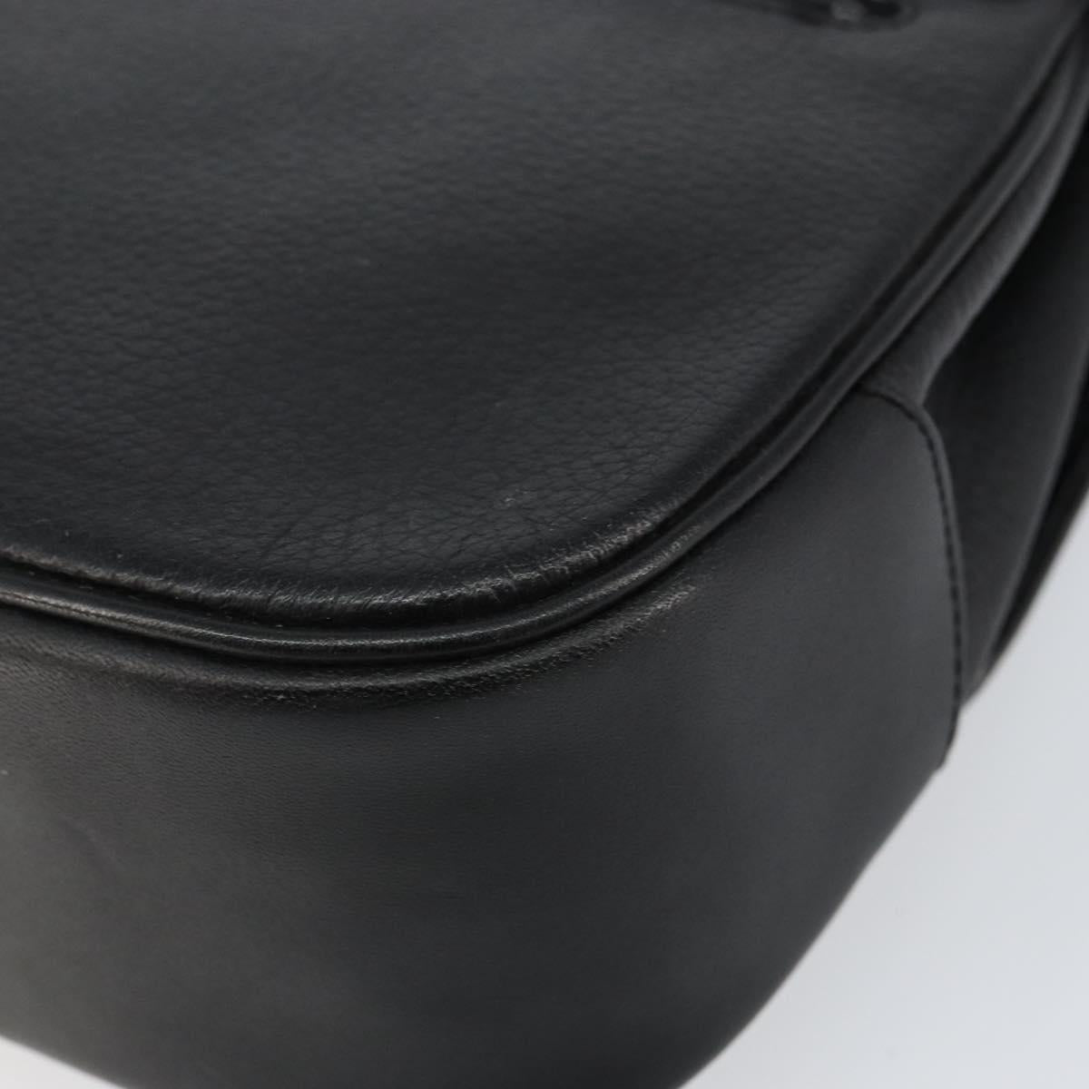 Burberrys Hand Bag Leather Black Gold Auth BA8234