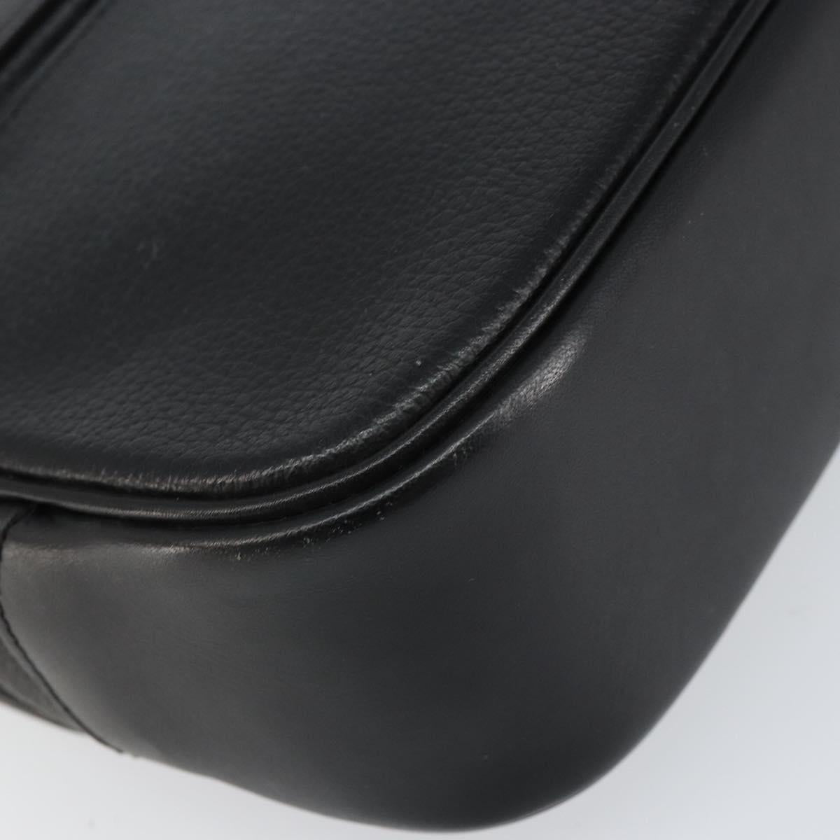 Burberrys Hand Bag Leather Black Gold Auth BA8234