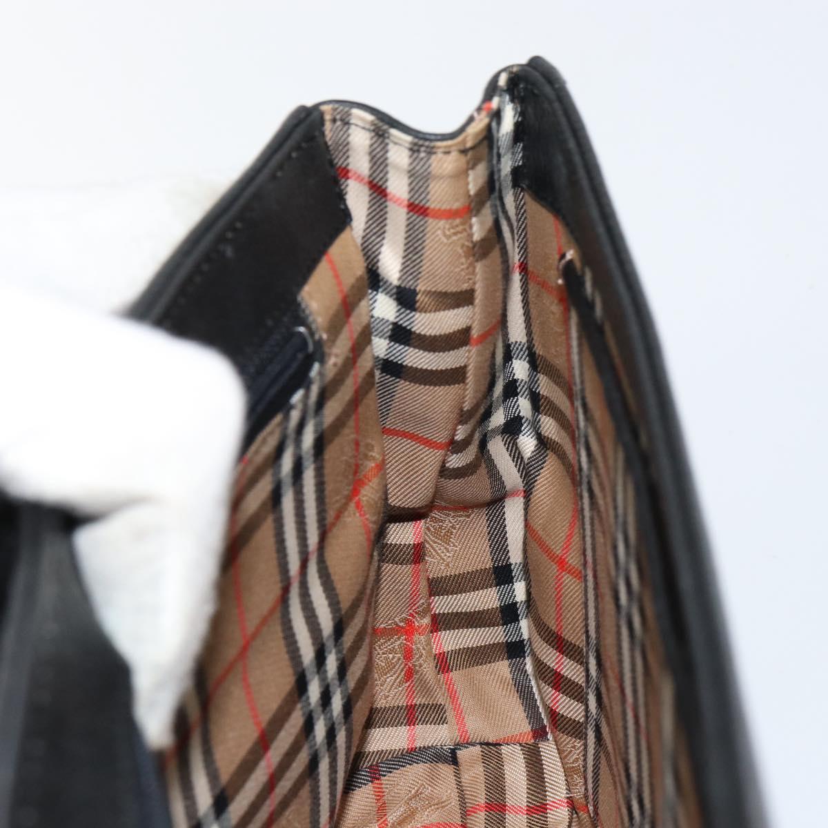 Burberrys Hand Bag Leather Black Gold Auth BA8234