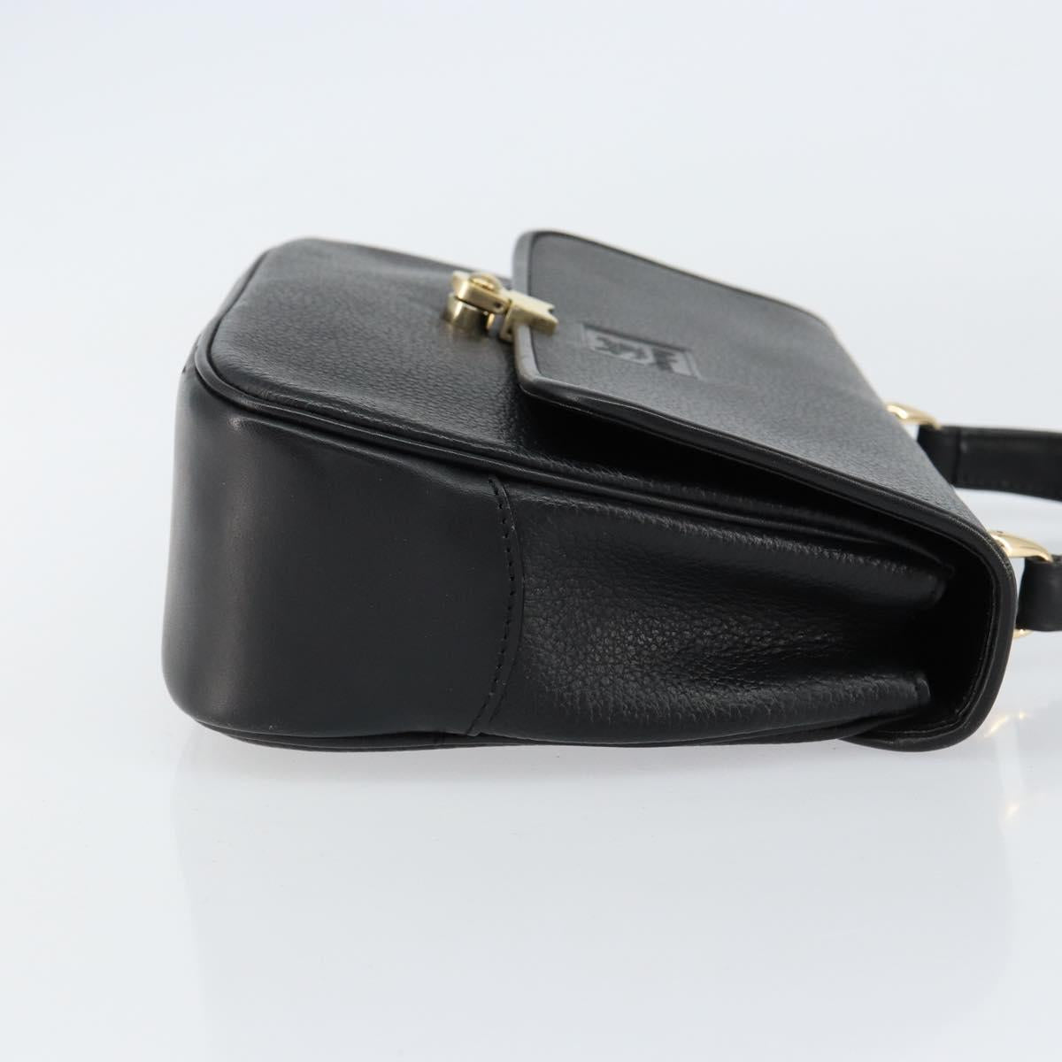 Burberrys Hand Bag Leather Black Gold Auth BA8234