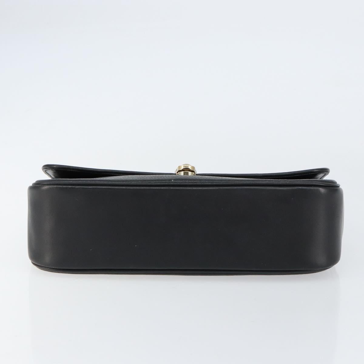 Burberrys Hand Bag Leather Black Gold Auth BA8234