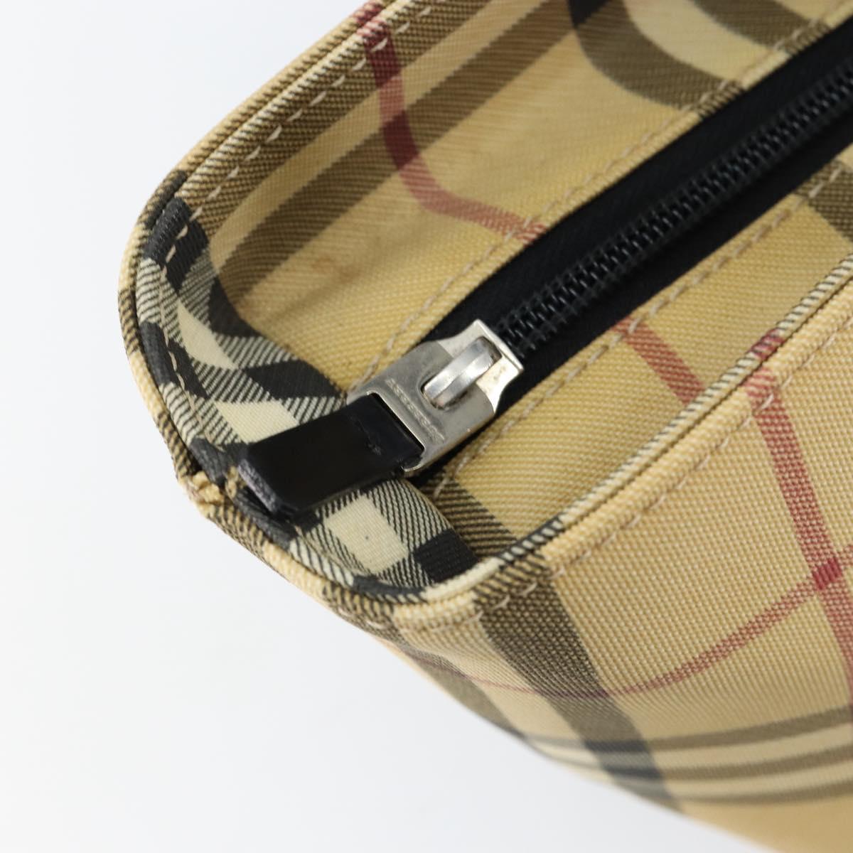 BURBERRY Nova Check Hand Bag PVC Beige Silver Auth BA8235