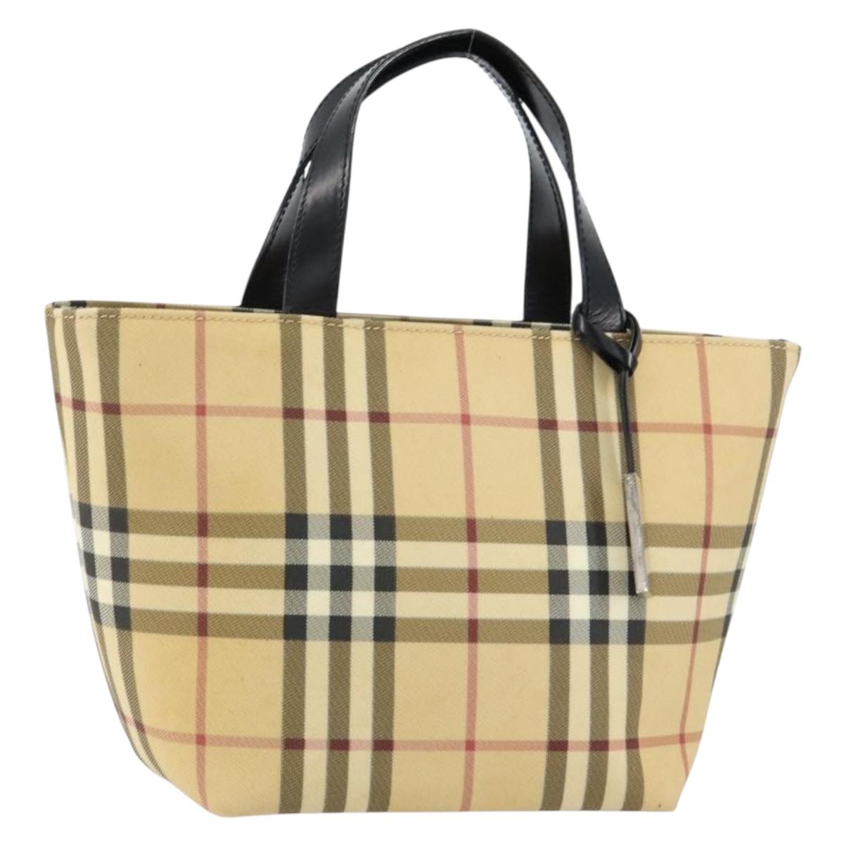 BURBERRY Nova Check Hand Bag PVC Beige Silver Auth BA8235