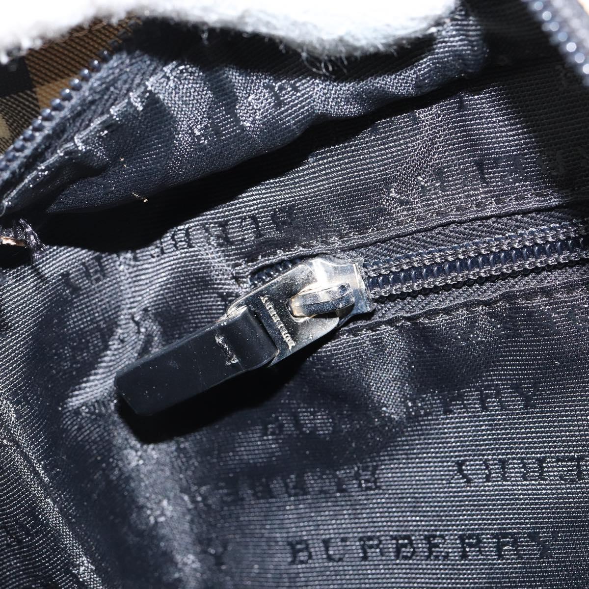 BURBERRY Nova Check Hand Bag PVC Beige Silver Auth BA8235