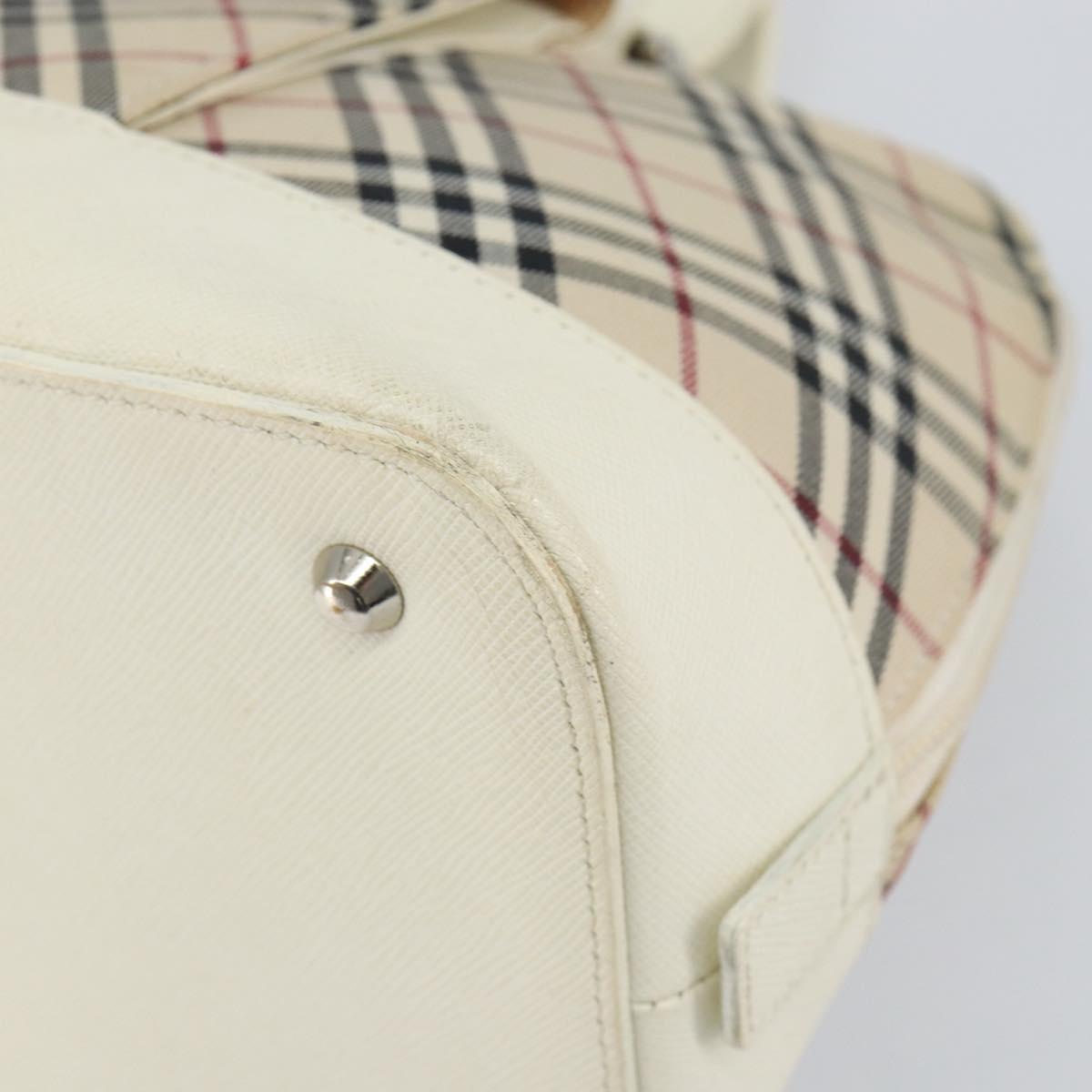 BURBERRY Nova Check Hand Bag Canvas Beige Silver Auth BA8236