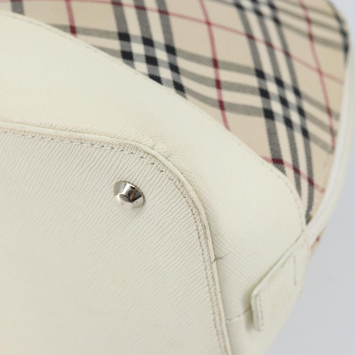 BURBERRY Nova Check Hand Bag Canvas Beige Silver Auth BA8236