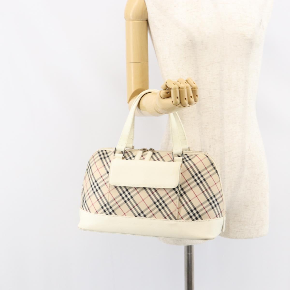 BURBERRY Nova Check Hand Bag Canvas Beige Silver Auth BA8236