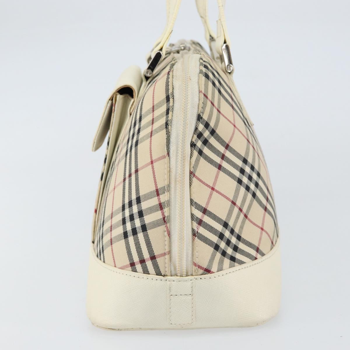 BURBERRY Nova Check Hand Bag Canvas Beige Silver Auth BA8236