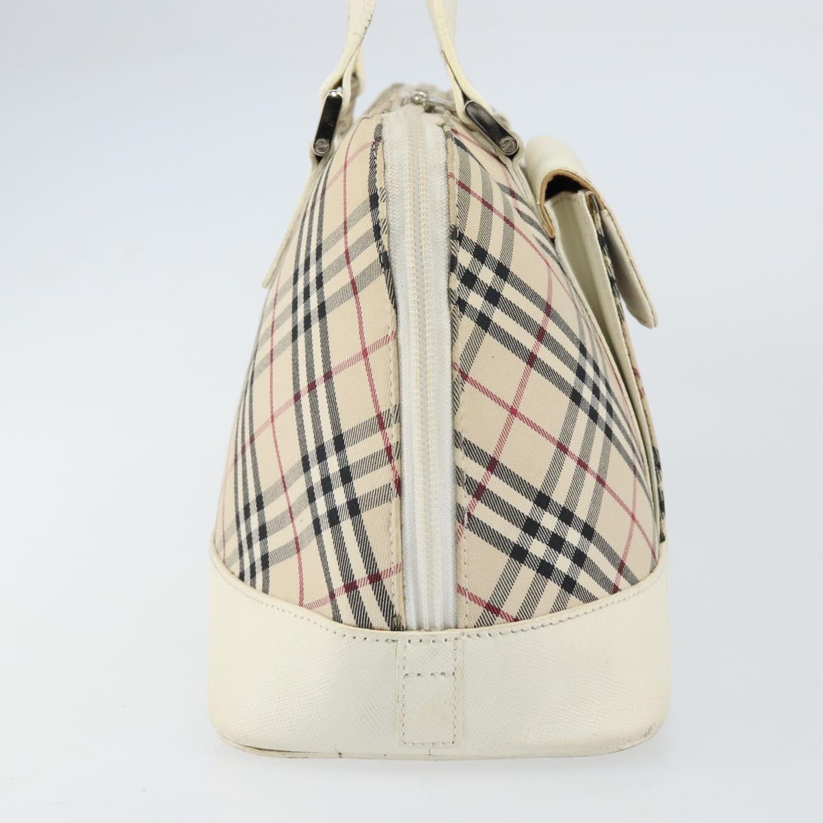 BURBERRY Nova Check Hand Bag Canvas Beige Silver Auth BA8236